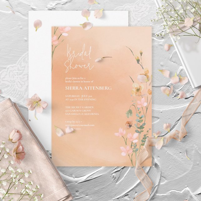 Sunny Wildflower Bridal Shower Peach ID1023 Invitation (Creator Uploaded)