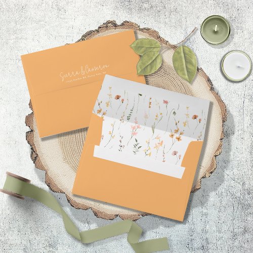 Sunny Wildflower Pattern Wedding Orange ID1023 Envelope