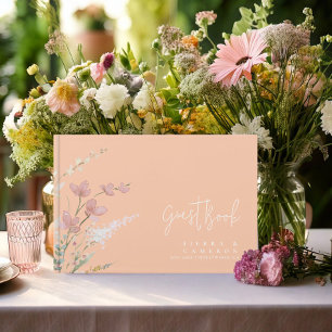 Sunny Wildflower Wedding Apricot ID1023 Guest Book