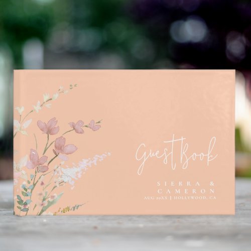 Sunny Wildflower Wedding Apricot ID1023 Guest Book