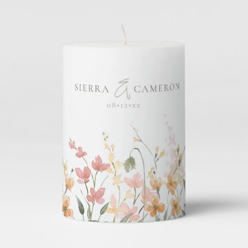 Sunny Wildflower Wedding Border ID1023 Pillar Candle