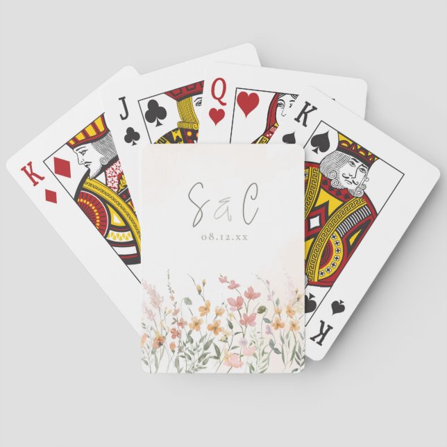 Sunny Wildflower Wedding Border ID1023 Poker Cards (Back)