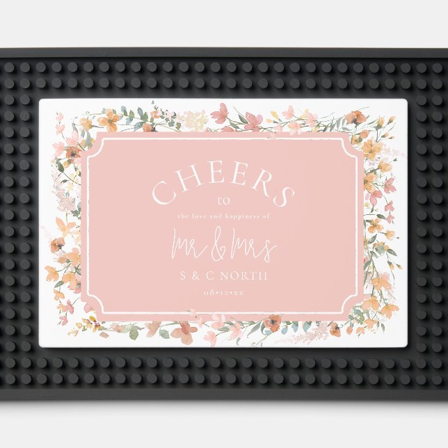 Sunny Wildflower Wedding Cheers to Mr & Mrs ID1023 Bar Mat (Front (Close Up))