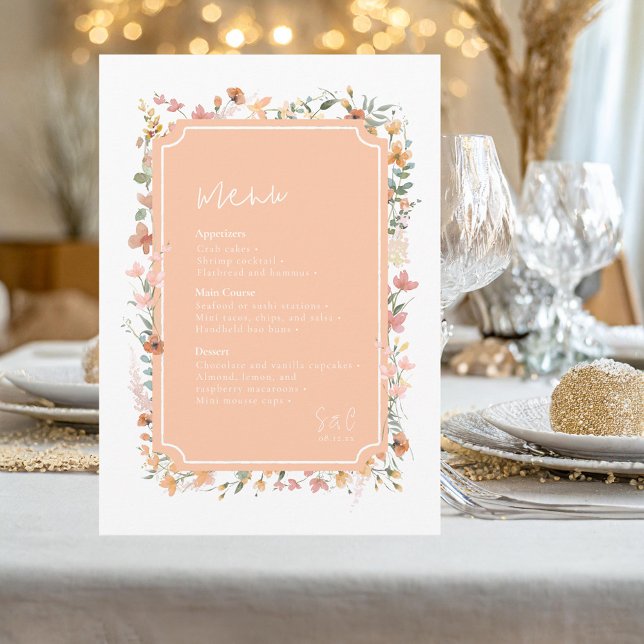 Sunny Wildflower Wedding Menu Apricot ID1023 (Creator Uploaded)