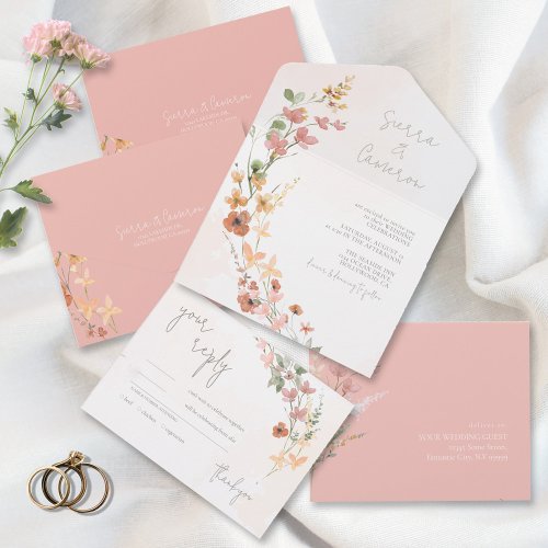Sunny Wildflower Wedding Pink ID1023 All In One Invitation