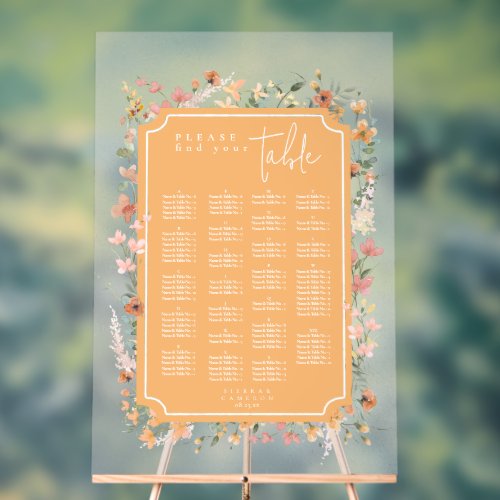 Sunny Wildflower Wedding Seating Peach ID1023 Acrylic Sign