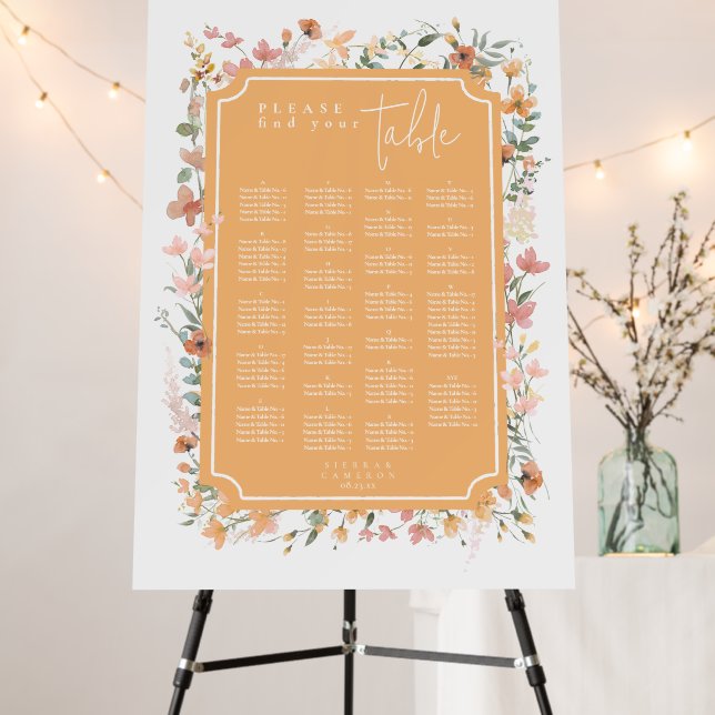 Sunny Wildflower Wedding Seating Peach ID1023 Foam Board (In Situ (Stand))