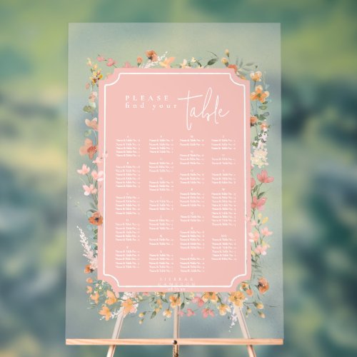 Sunny Wildflower Wedding Seating Pink ID1023 Acrylic Sign