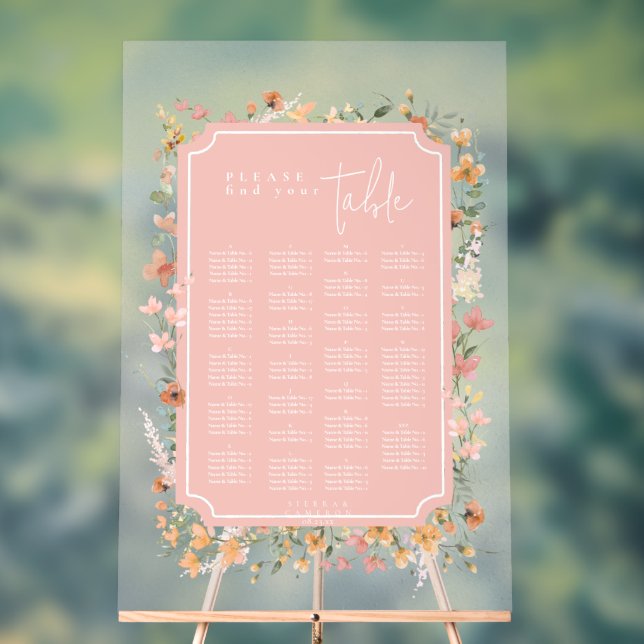 Sunny Wildflower Wedding Seating Pink ID1023 Acrylic Sign (Neutral)