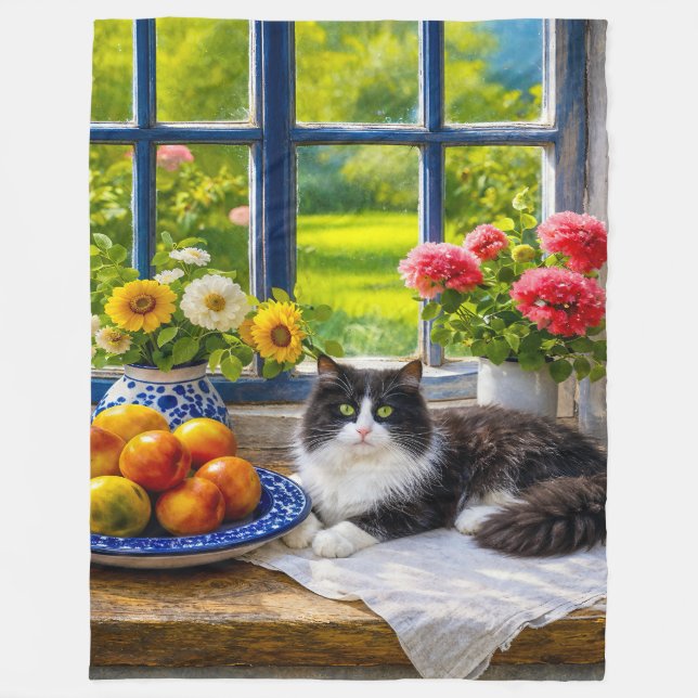 Sunny Window ,cat  Fleece Blanket (Front)