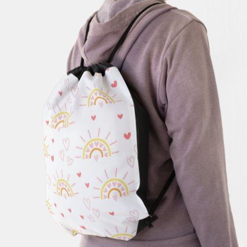 sunny with half sunshine patterns and small heart drawstring bag