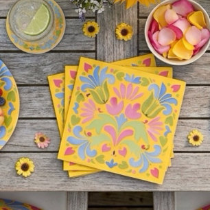 Sunny Yellow and Blue Summer Floral Napkins