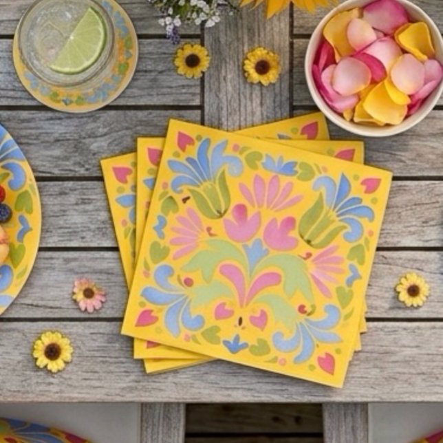 Sunny Yellow and Blue Summer Floral Napkins (Creator Uploaded)