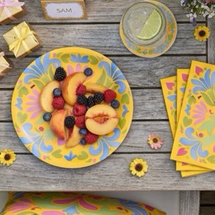 Sunny Yellow and Blue Summer Floral Paper Plates