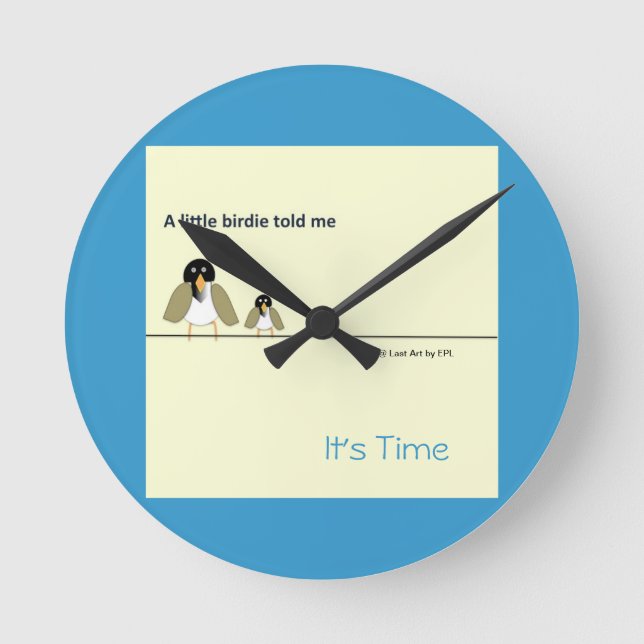 Sunny Yellow and Bright Blue- A Little Birdie Told Round Clock (Front)