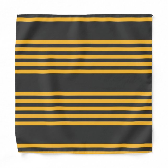 Sunny yellow and charcoal five stripe pattern bandana (Front)