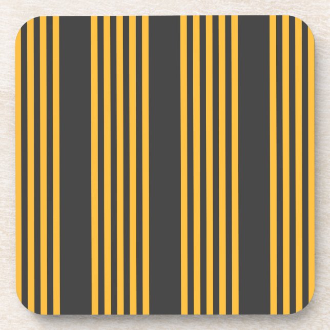 Sunny yellow and charcoal five stripe pattern beverage coaster (Front)