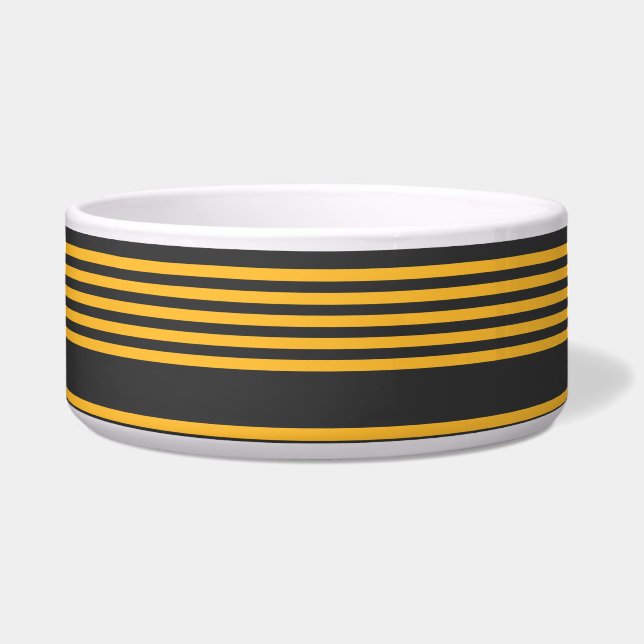 Sunny yellow and charcoal five stripe pattern bowl (Front)