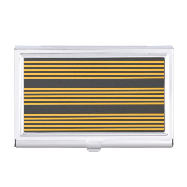 Sunny yellow and charcoal five stripe pattern business card case (Front)