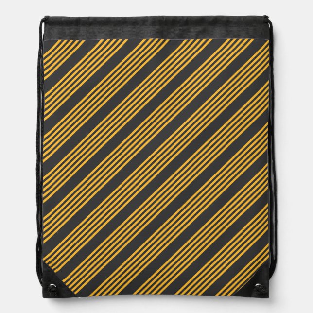 Sunny yellow and charcoal five stripe pattern drawstring bag (Front)