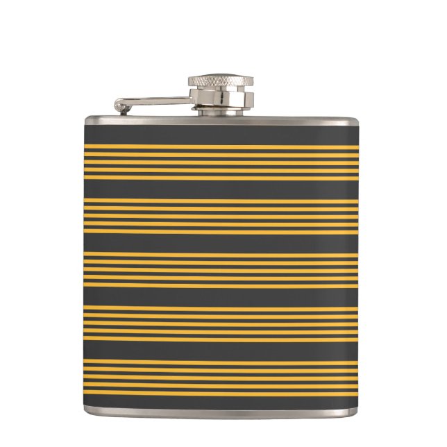Sunny yellow and charcoal five stripe pattern flask (Front)