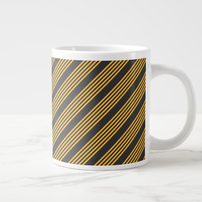 Sunny yellow and charcoal five stripe pattern giant coffee mug (Right)