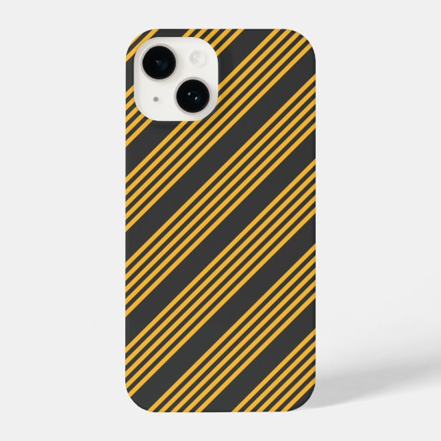 Sunny yellow and charcoal five stripe pattern iPhone case (Back)