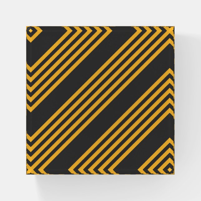 Sunny yellow and charcoal five stripe pattern paperweight (Front)