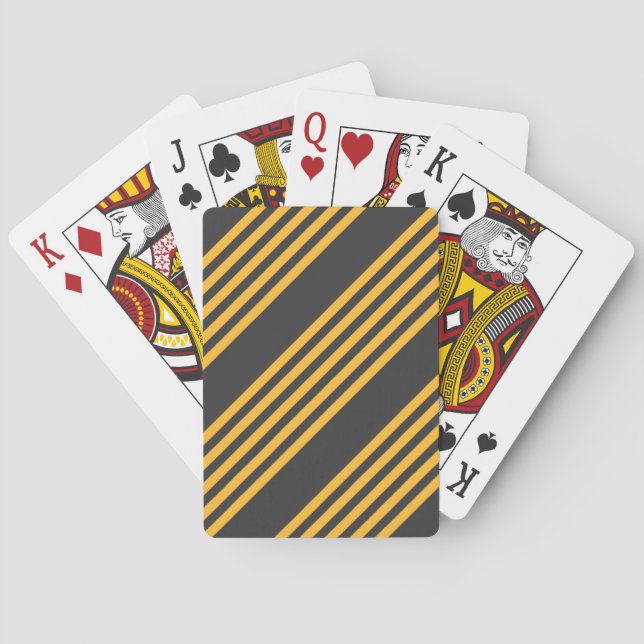 Sunny yellow and charcoal five stripe pattern poker cards (Back)