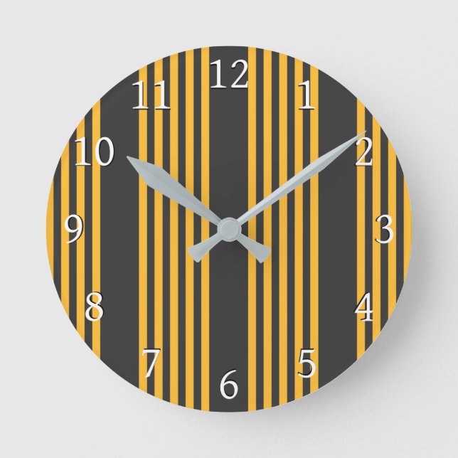 Sunny yellow and charcoal five stripe pattern round clock (Front)