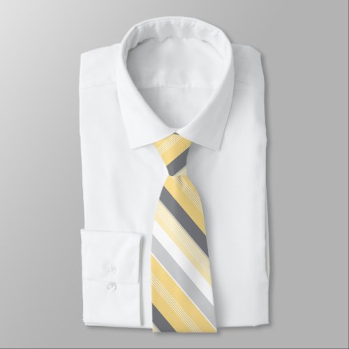 Sunny Yellow and Gray Stripes Neck Tie
