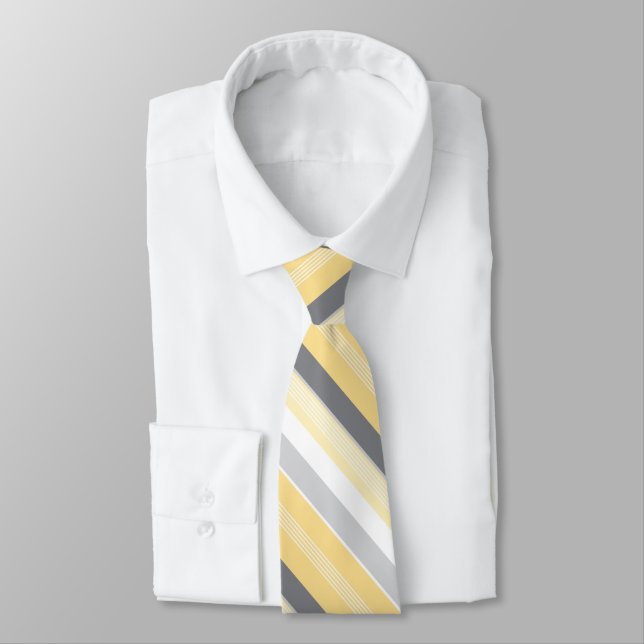 Sunny Yellow and Gray Stripes Neck Tie (Tied)