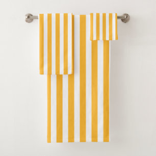 Sunny yellow and white candy stripes bath towel set