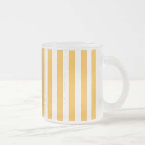 Sunny yellow and white candy stripes frosted glass coffee mug