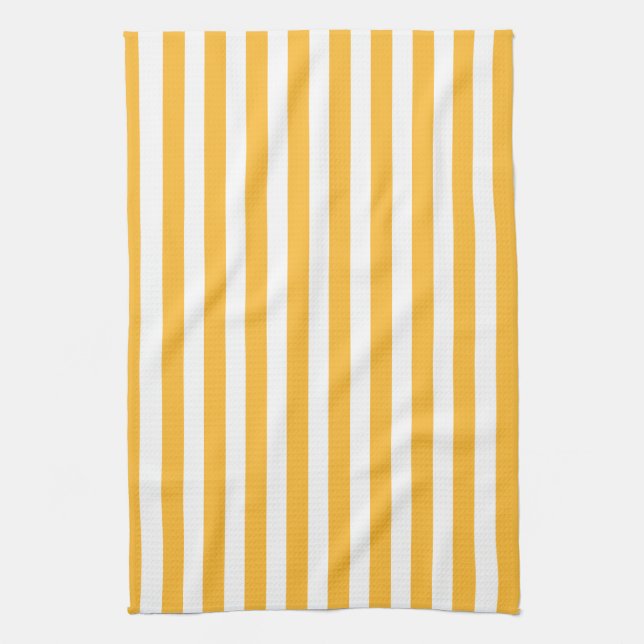 Sunny yellow and white candy stripes kitchen towel (Vertical)