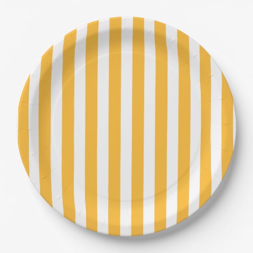 Sunny yellow and white candy stripes paper plates