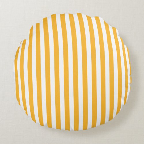 Sunny yellow and white candy stripes round pillow