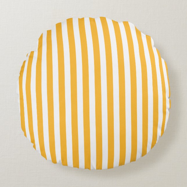 Sunny yellow and white candy stripes round pillow (Front)