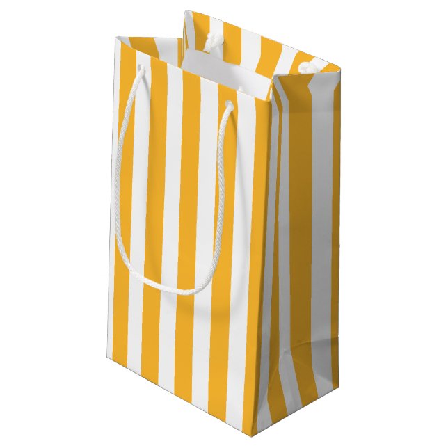 Sunny yellow and white candy stripes small gift bag (Back Angled)