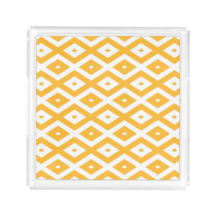 Sunny yellow and white diamond pattern acrylic tray