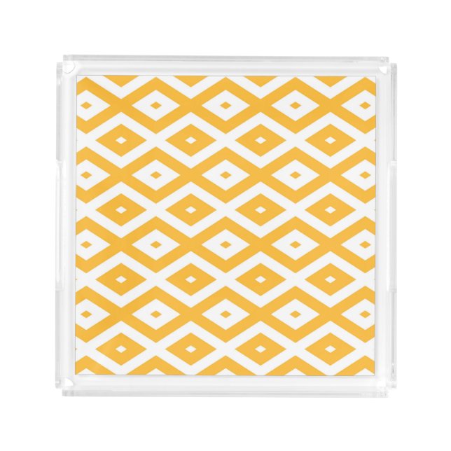 Sunny yellow and white diamond pattern acrylic tray (Front)