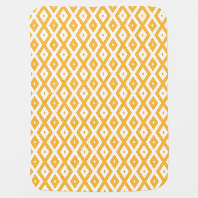 Sunny yellow and white diamond pattern baby blanket (Front)
