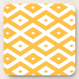 Sunny yellow and white diamond pattern beverage coaster