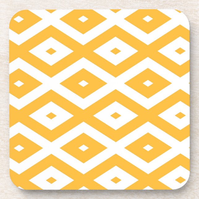 Sunny yellow and white diamond pattern beverage coaster (Front)