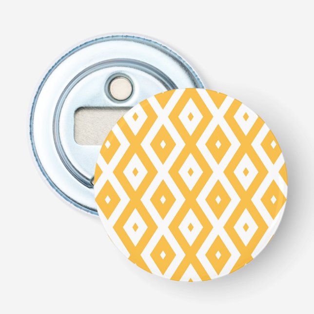 Sunny yellow and white diamond pattern bottle opener (Front)