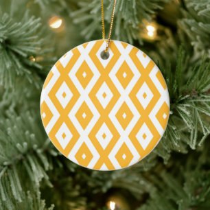 Sunny yellow and white diamond pattern ceramic ornament