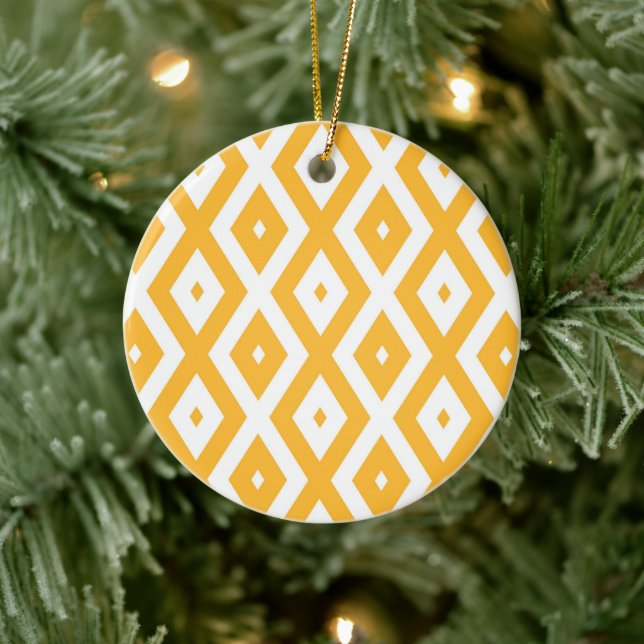 Sunny yellow and white diamond pattern ceramic ornament (Tree)