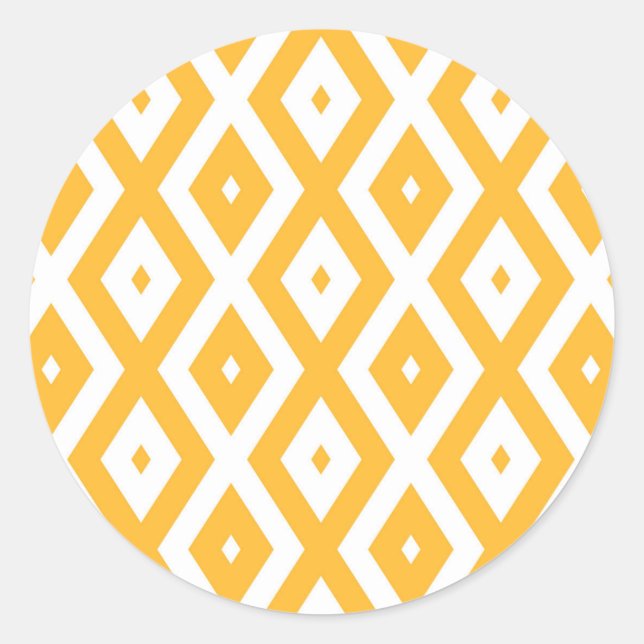 Sunny yellow and white diamond pattern classic round sticker (Front)
