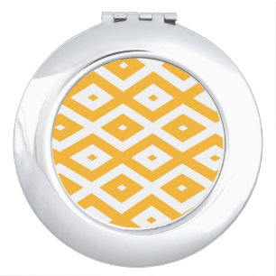 Sunny yellow and white diamond pattern compact mirror