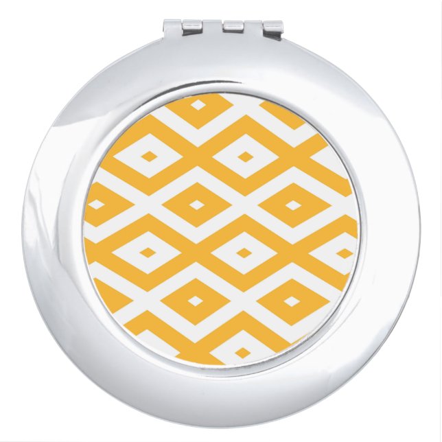 Sunny yellow and white diamond pattern compact mirror (Front)